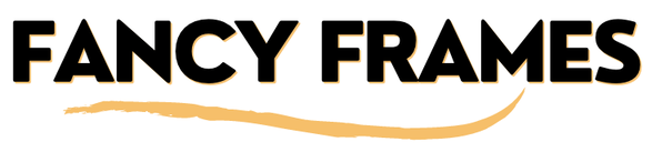 Logo with the words "FANCY FRAMES" in bold black letters and a gold swoosh beneath.