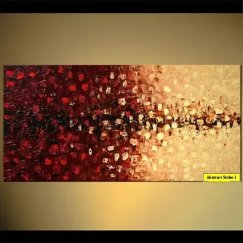 An abstract painting with a gradient of red, pink, and white colors on a horizontal rectangular canvas, titled 'Abstract Series 1'.