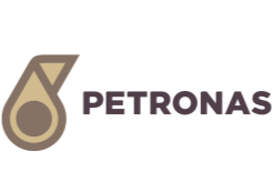 Petronas logo featuring a stylized, beige and brown flame symbol and the word "PETRONAS" in bold letters.