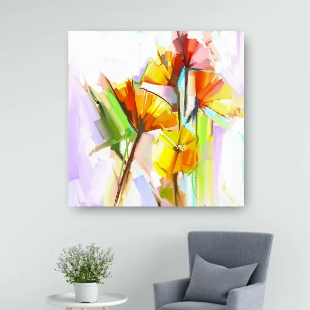 Minimal Vibrant Colourful Abstract Floral Art