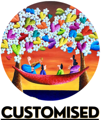 Colorful candy or gumballs in a bowl with a Franciscan friar figure in front of a sunset background