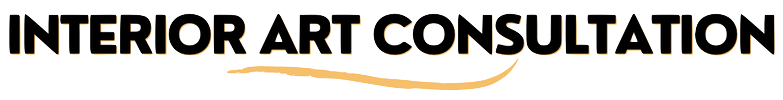 Text that reads 'Interior Art Consultation' with a curved underline beneath it, on a black background.