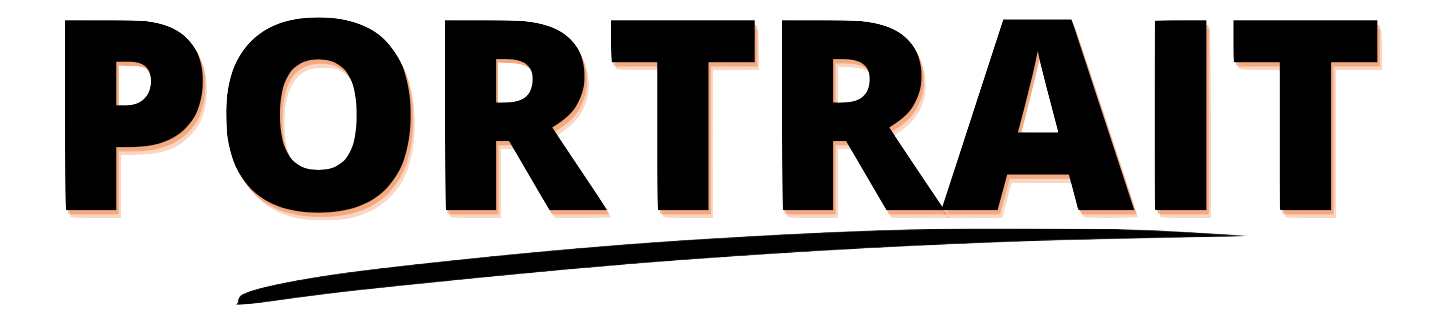 The word 'PORTRAIT' written in large, outlined, stylized letters on a black background.