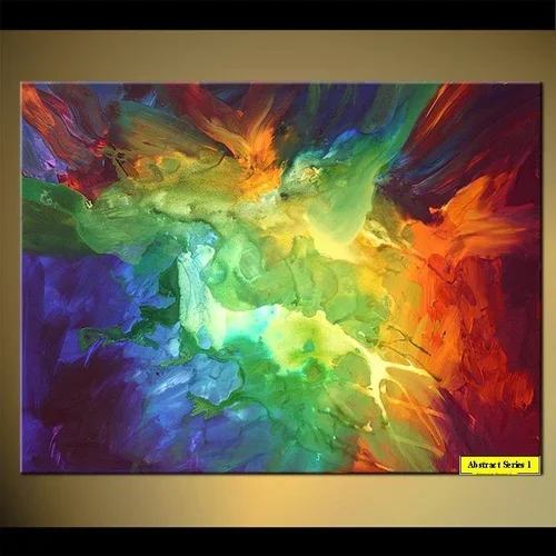 Abstract colorful painting with blending shades of red, orange, yellow, green, blue, and purple.