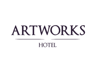 Logo of ARTWORKS HOTEL in purple text on a white background
