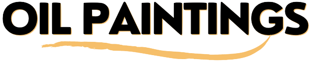 Text reading 'Oil Paintings' with a beige underline against a black background.