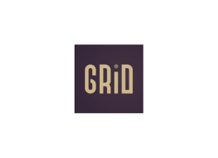Logo with the word 'GRID' in beige capital letters on a dark background.