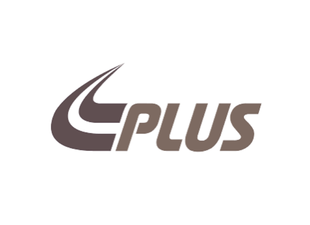 Plus logo with stylized swoosh design