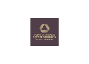 Logo of Commerz Global Service Solutions, part of Commerzbank Group, featuring a stylized geometric icon above the company name.