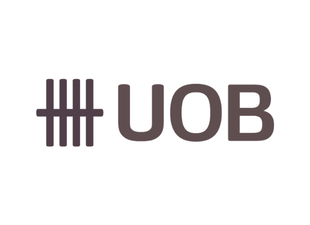 UOB logo with five vertical white lines and the letters UOB in gray.