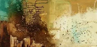 Abstract texture with earthy tones, blending brown, beige, teal, and white