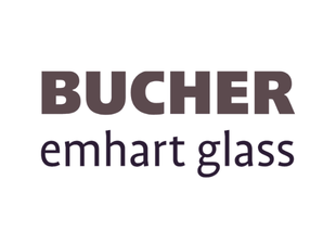 Bucher Emhart Glass logo with company name in black and purple text