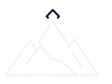 Outline of a mountain range with a small arrow pointing upward above the central peak.