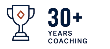 Logo with trophy icon and text '30+ Years Coaching'