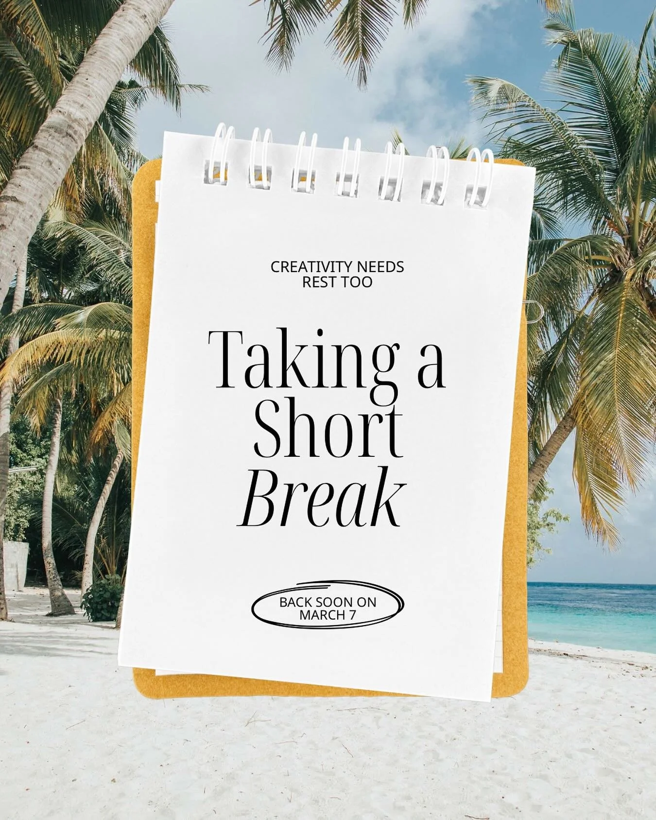 Hello friends! I will be out of the salon and not able to respond to emails/texts from 3/2-3/6. Creative minds need a vacation too😂 I love you all and will see you shortly, relaxed and refreshed&hellip; and maybe a little tanner💕