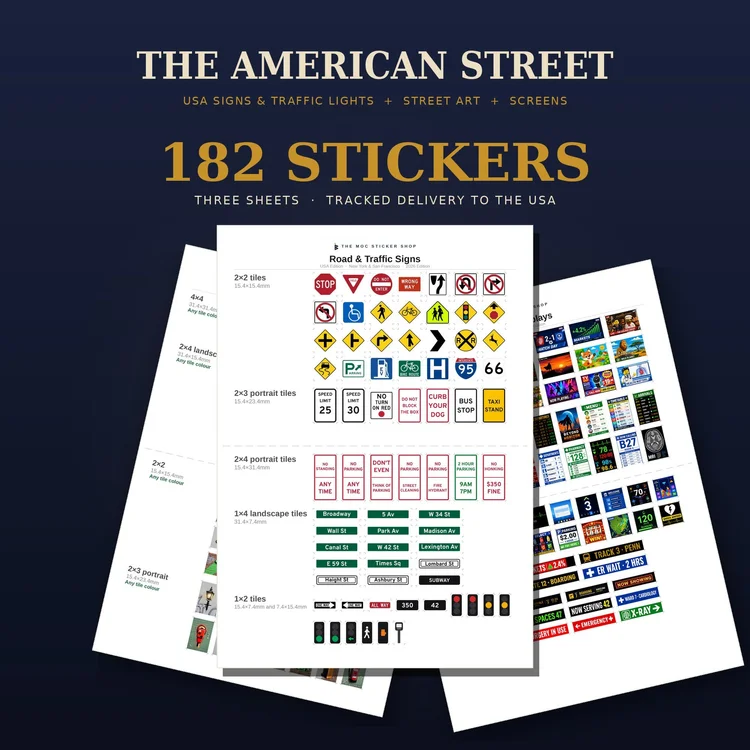 The American Street sticker bundle: USA road signs and traffic lights, street art and screens