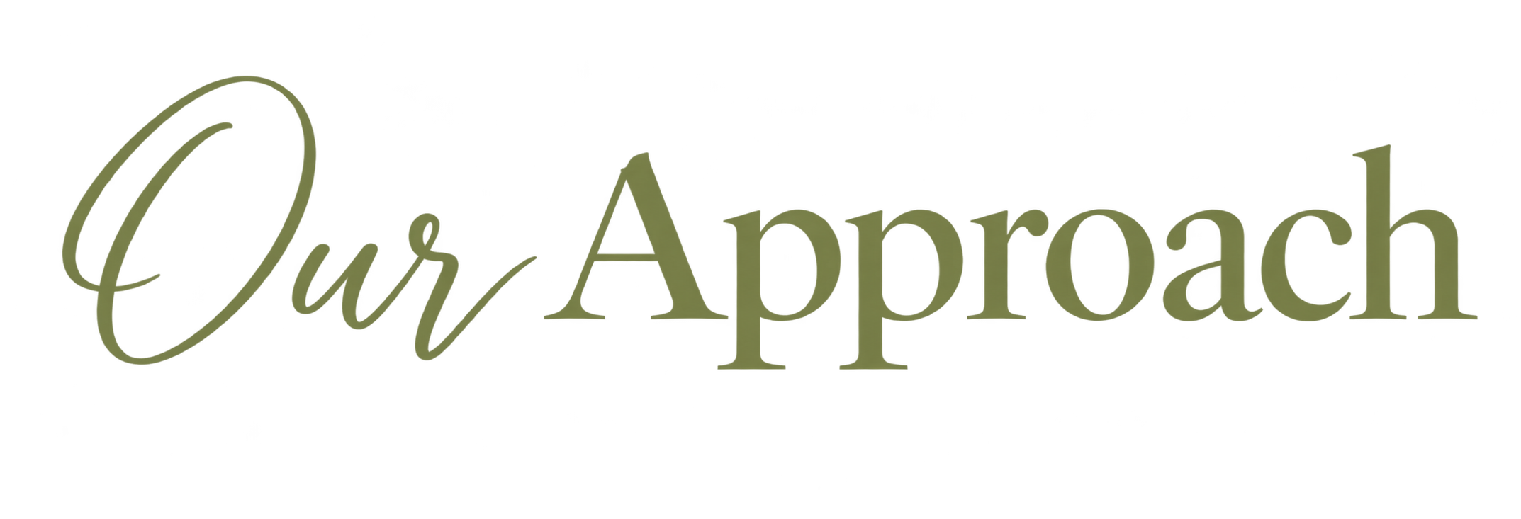 Stylized text reading 'Our Approach' in cursive and serif fonts, colored in green.
