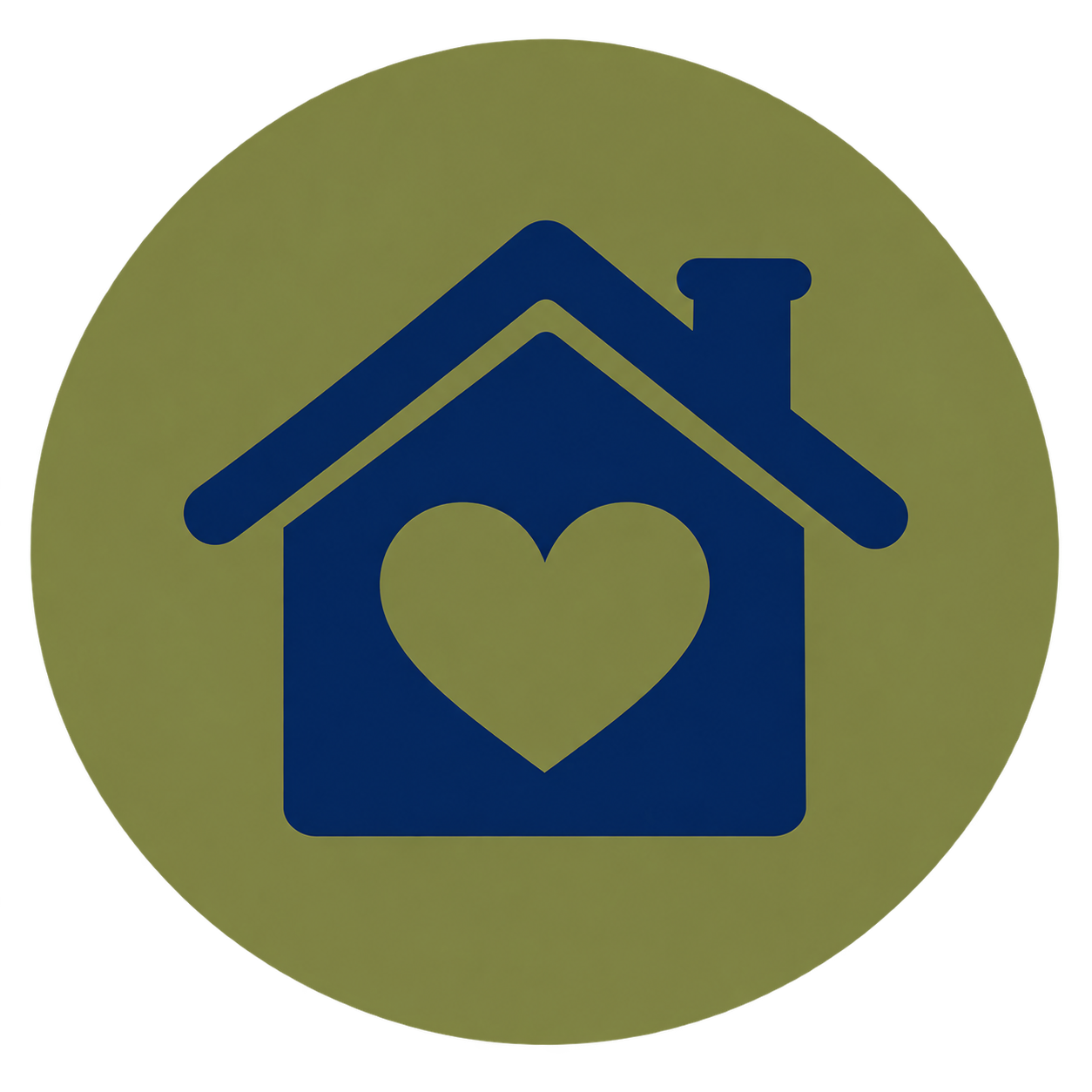 Blue house icon with a heart inside on a circular background