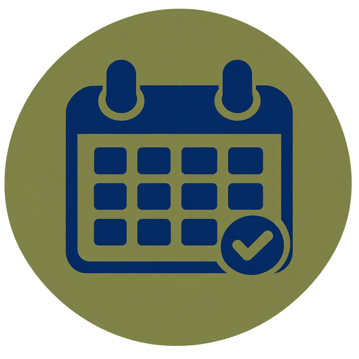 Calendar icon with a check mark indicating scheduled or confirmed events.