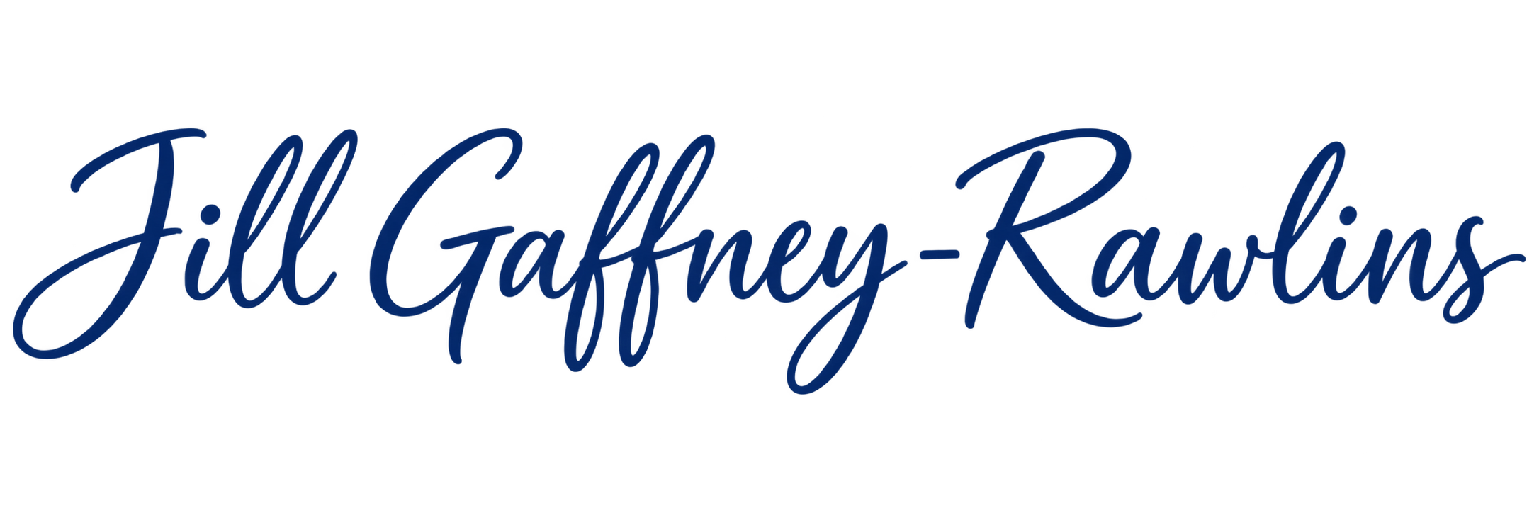 Stylized text displaying 'Jill Gaffney-Rawlins' in dark blue cursive font.