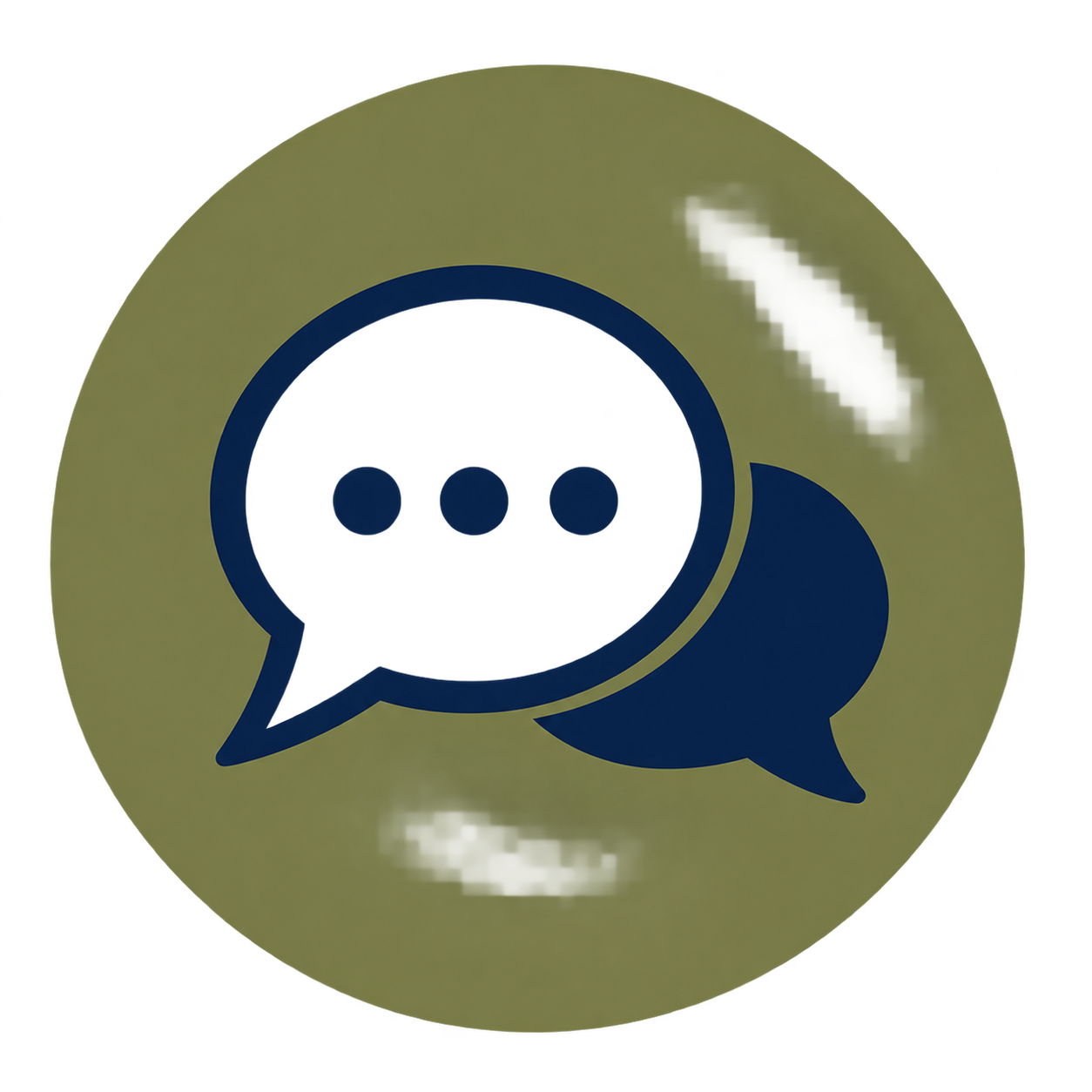 A circular icon features two speech bubbles, one overlapping the other. The front speech bubble contains a power plug symbol, illuminated with a blue glow, suggesting a connectivity or communication theme.