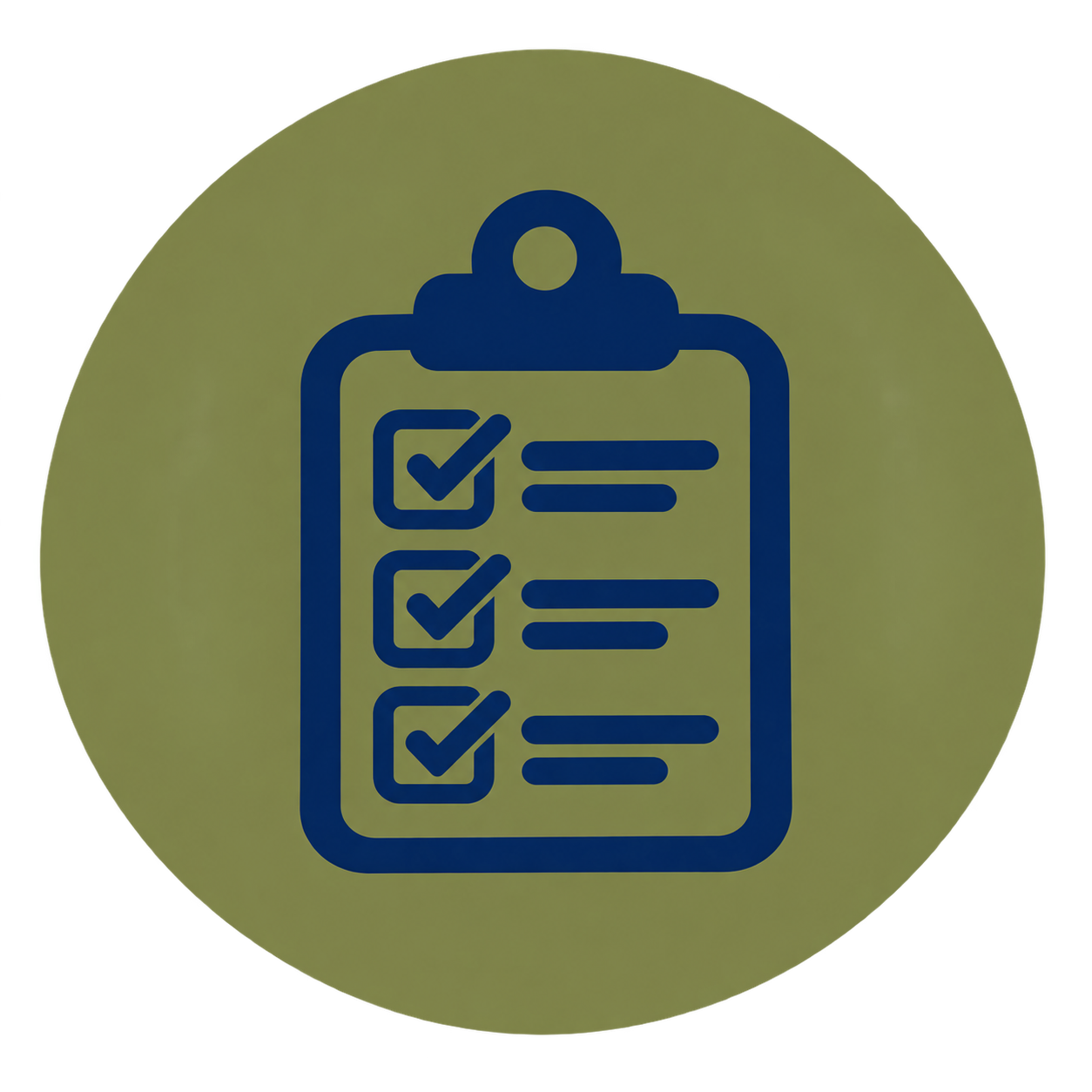 Icon of a clipboard with a checklist, showing three checkmarks next to items.