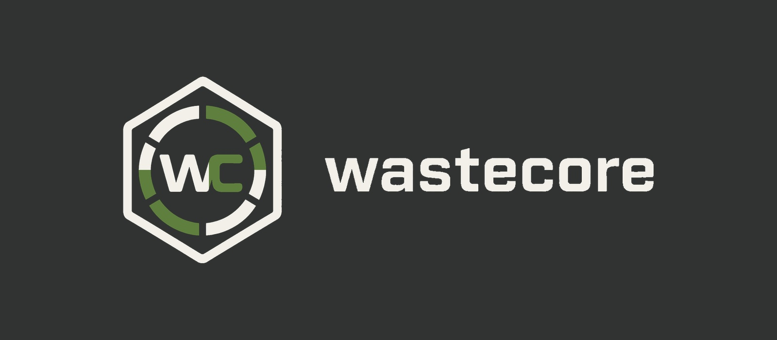The logo of Wastecore with a hexagon shape containing the letters 'WC' and the word 'wastecore' beside it, set against a dark background.