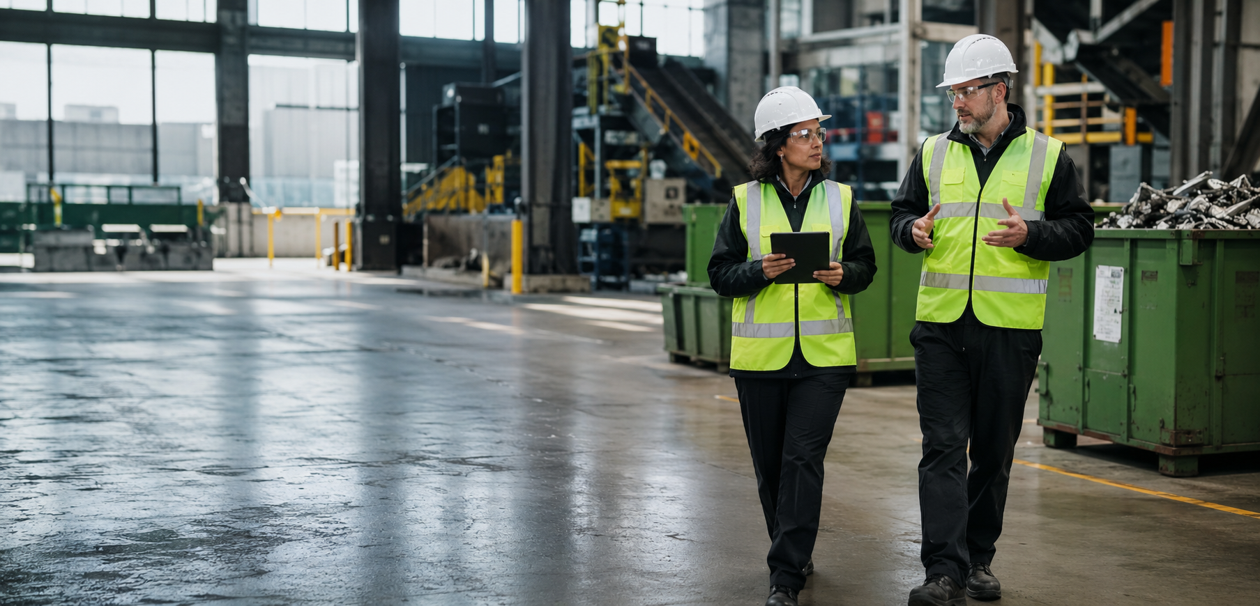 Wastecore waste consultants walking through an industrial facility