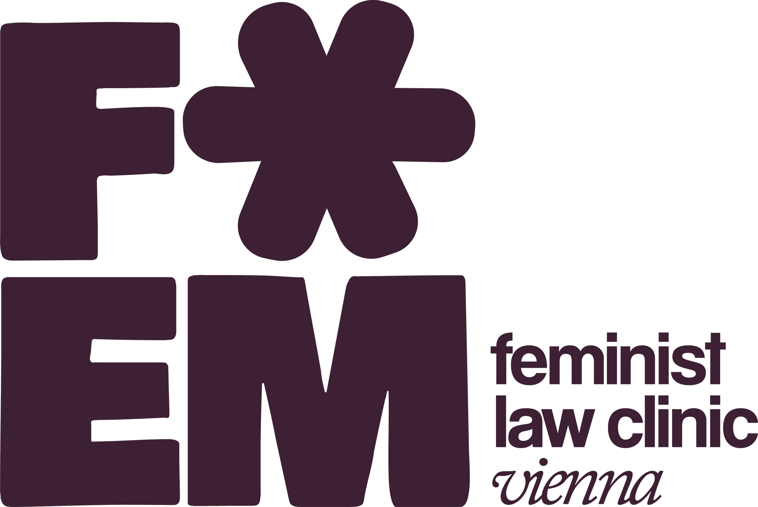 Grafik mit feministischer Botschaft, bestehend aus Filzbuchstaben und -formen in Lila, die das Wort 'feminist' bilden, ergänzt durch einen feministisch inspirierten Spruch.