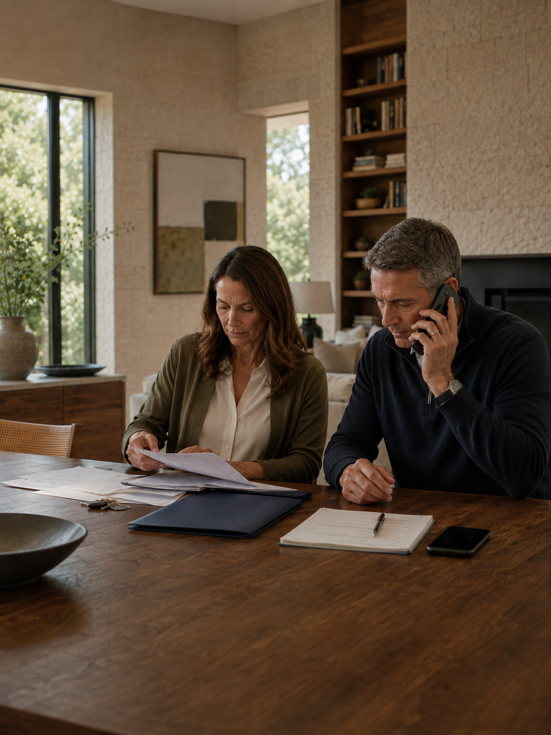 Family reviewing transition documents and next steps at home