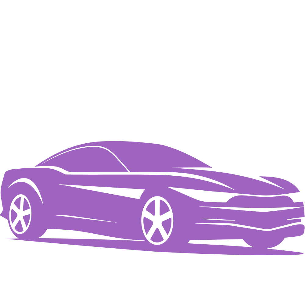 Stylized purple sports car with sleek lines and five-spoke wheels.