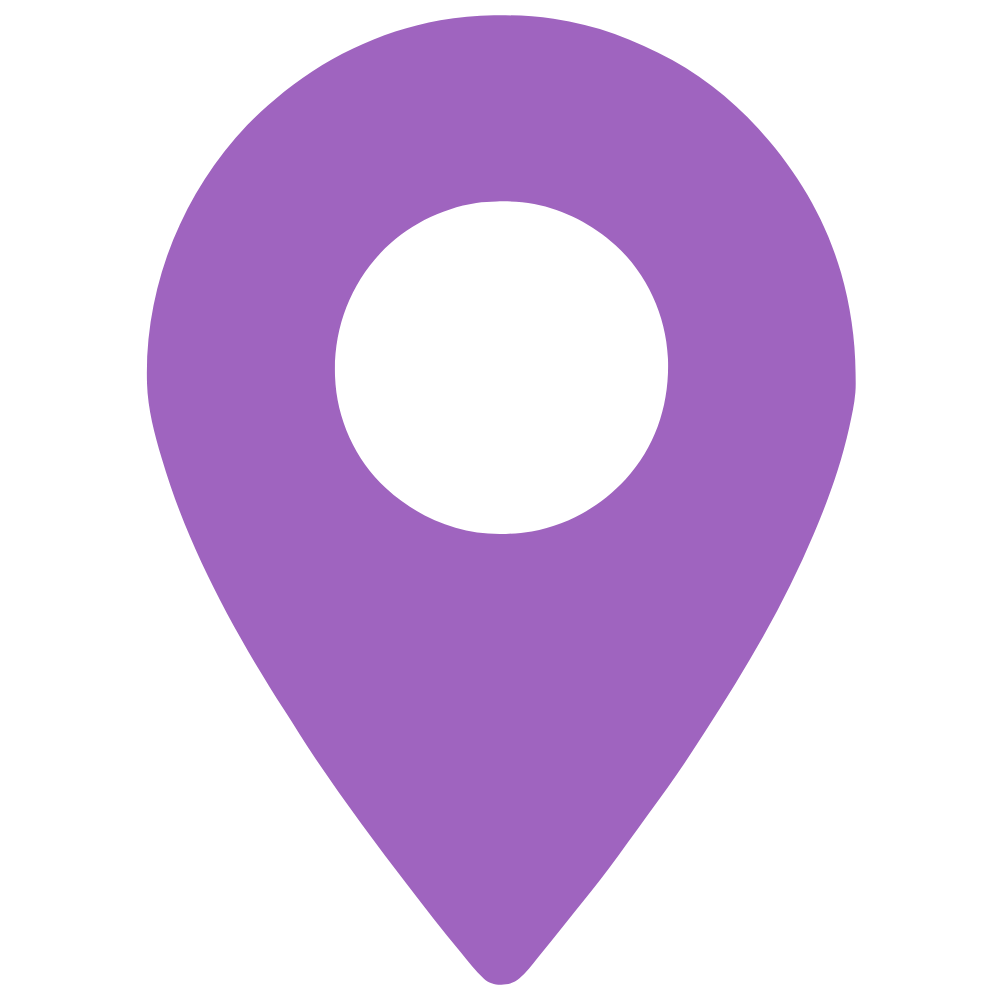 A purple map location pin icon with a black center.