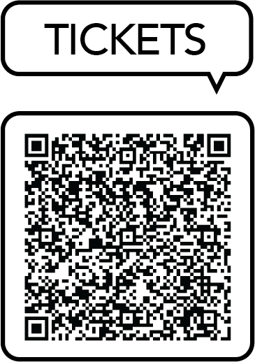 A sign labeled 'TICKETS' with a QR code below it.