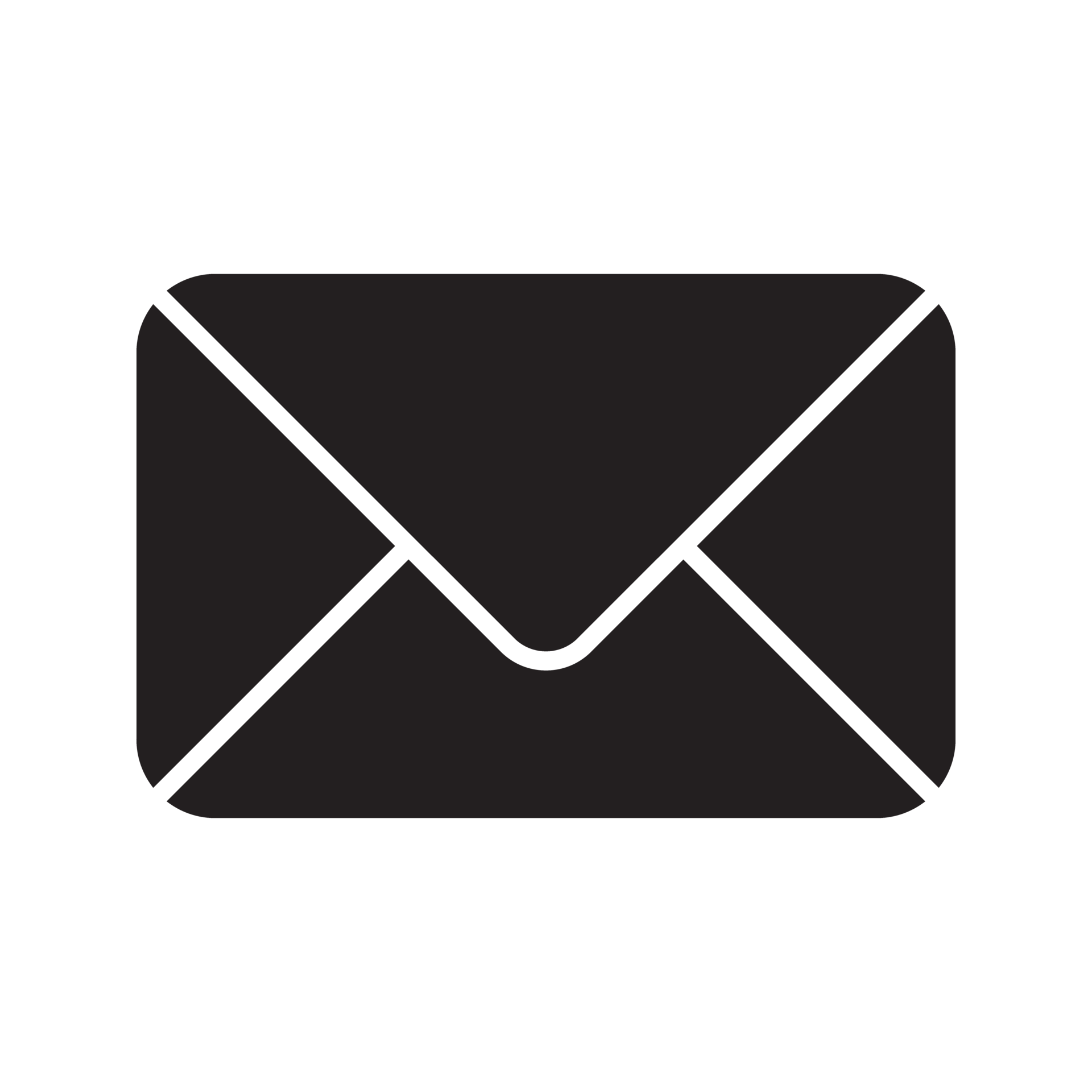 Black envelope icon with a white outline and a flap closed.