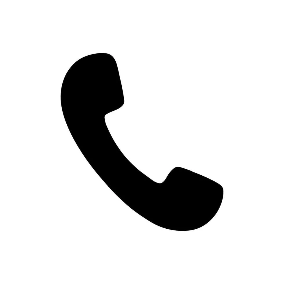 Black telephone receiver icon on white background.