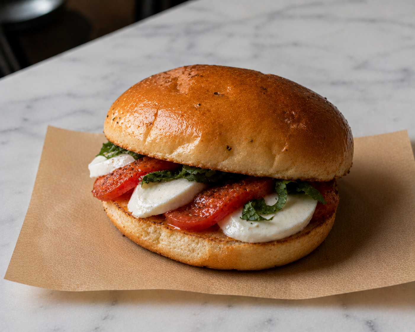 Mozarella, Tomato and Basil Bun