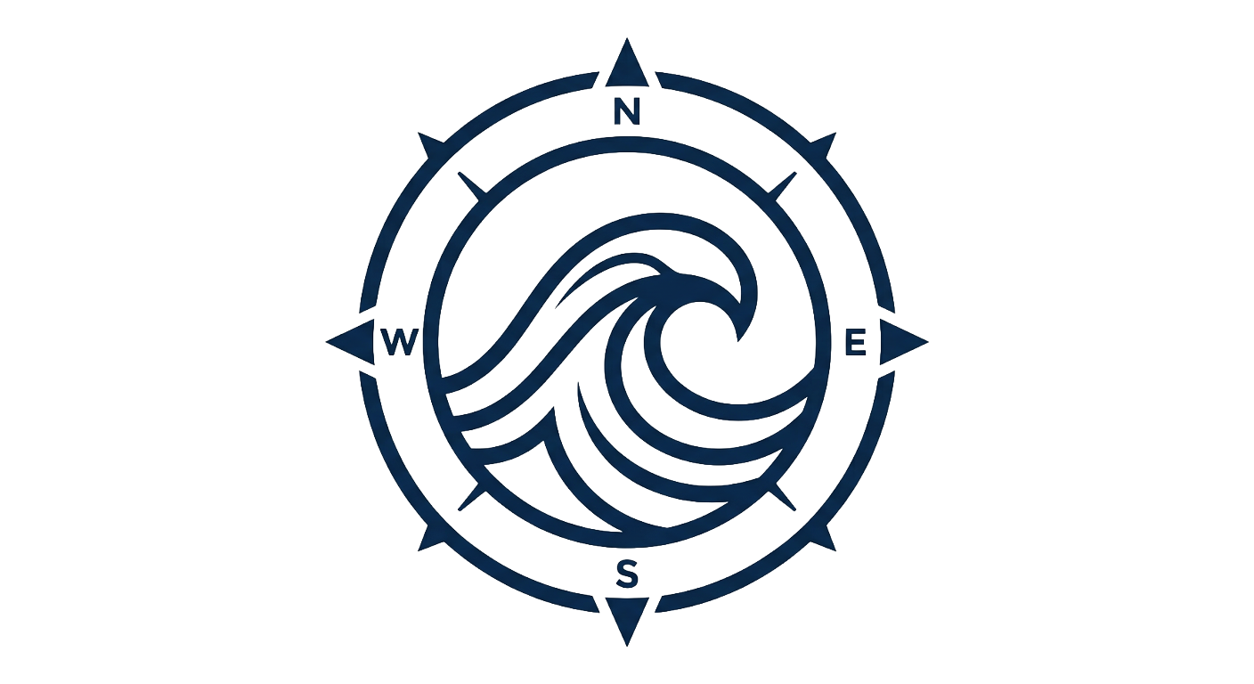 A compass rose with a wave symbol in the center, indicating navigation related to the ocean or water. The logo for Homeport Digital