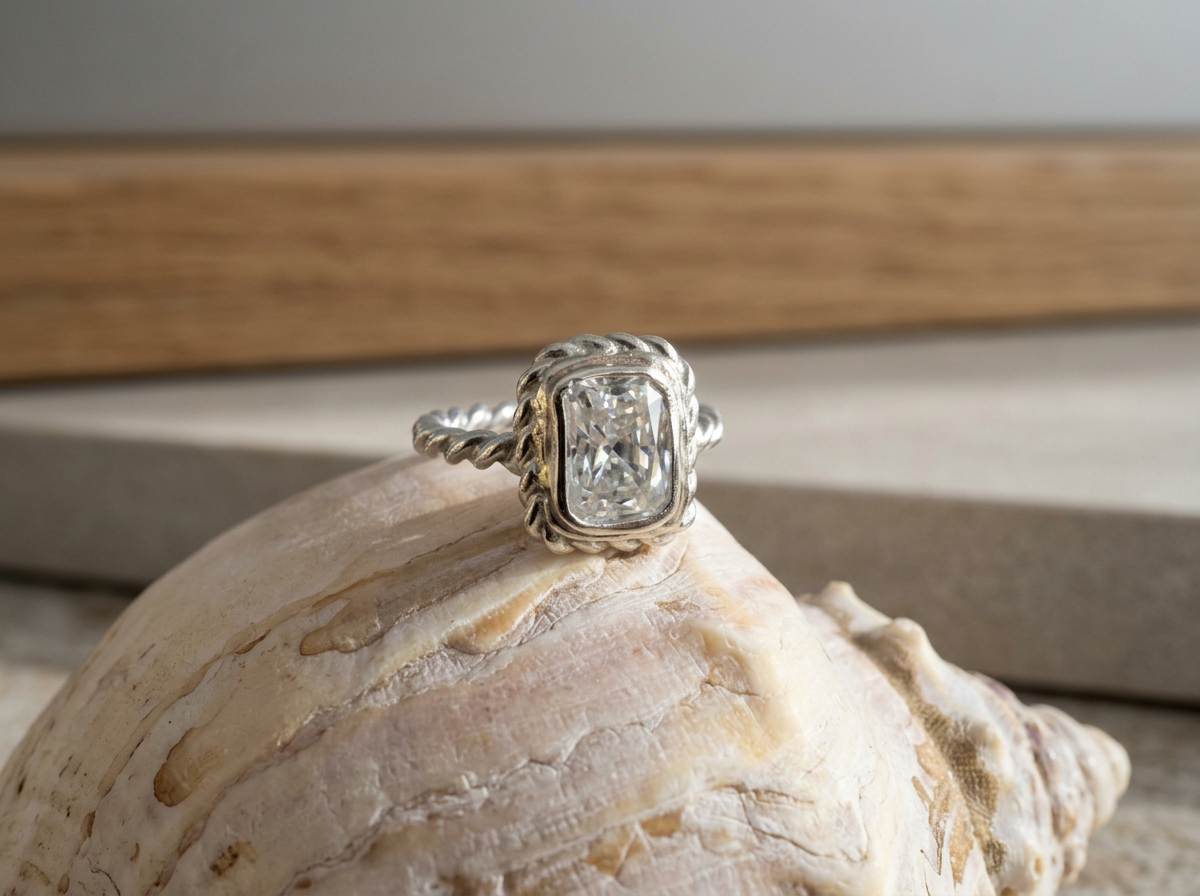 The Brooke Ring, 2.8ct Radiant Diamond Ring in Twist Halo