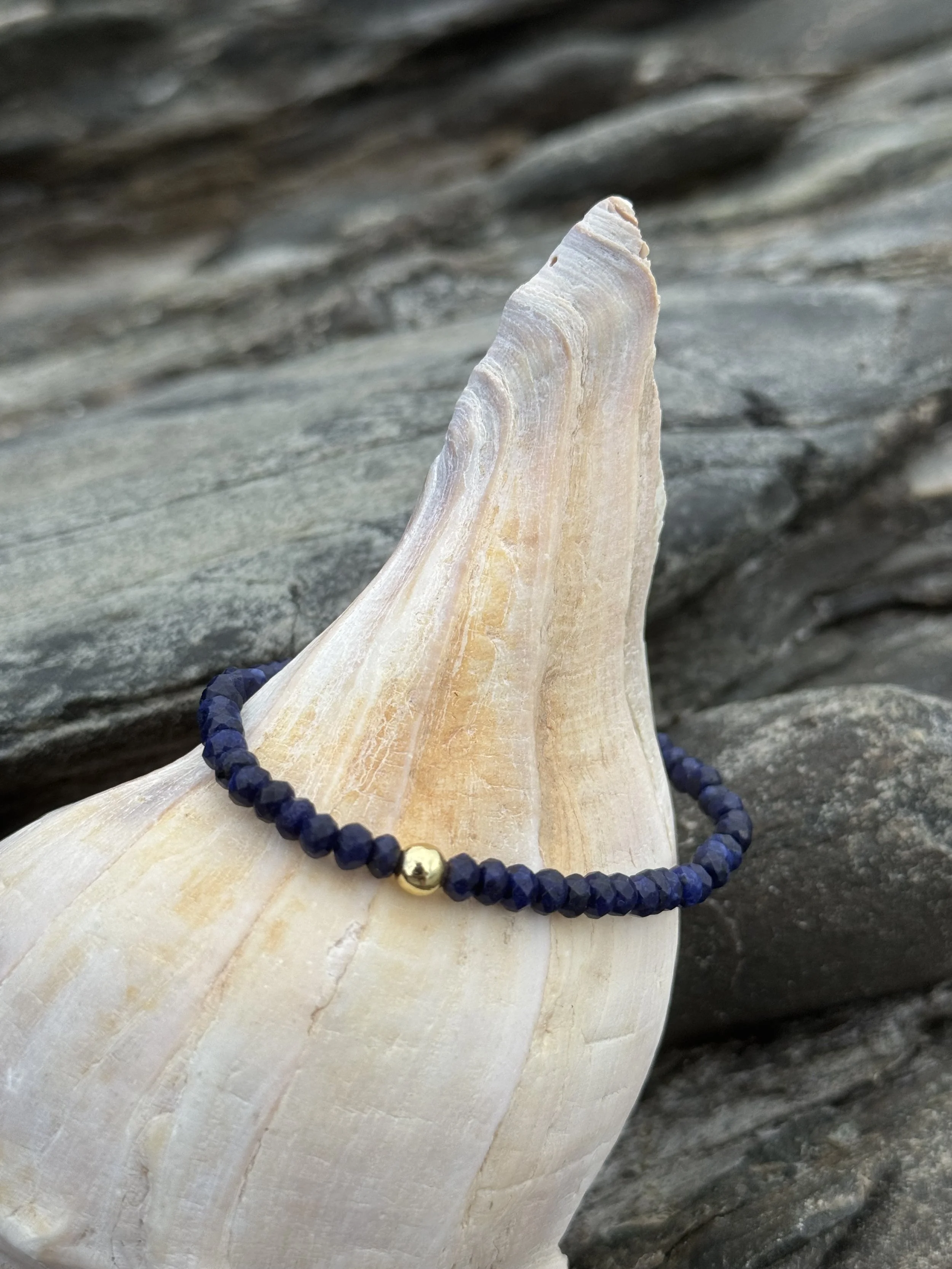 Exquisite Lapis Rondelle Bracelet with Gold Accent