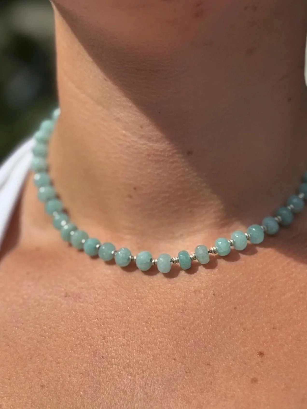 Aquamarine Elegance Necklace, Silk Strung