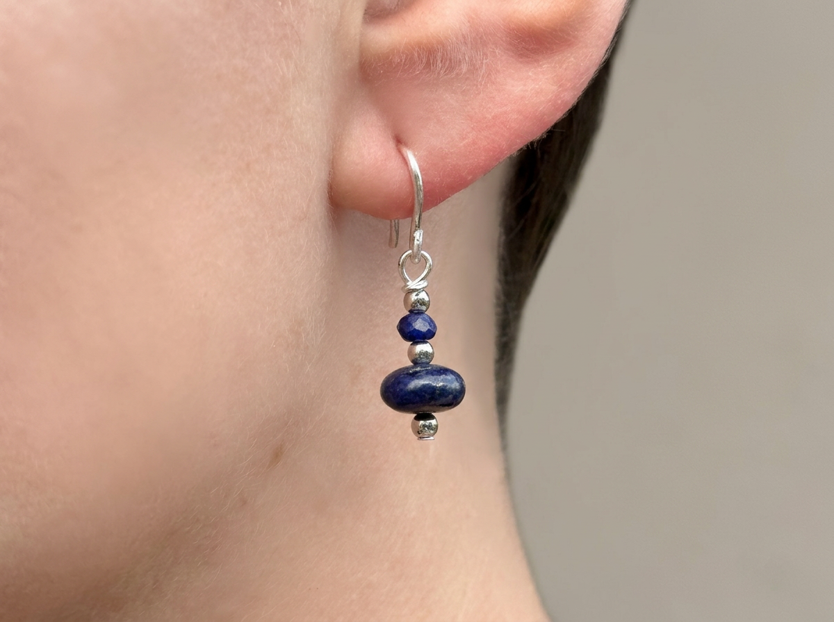 Lapis & Argentium Silver Drop Earrings