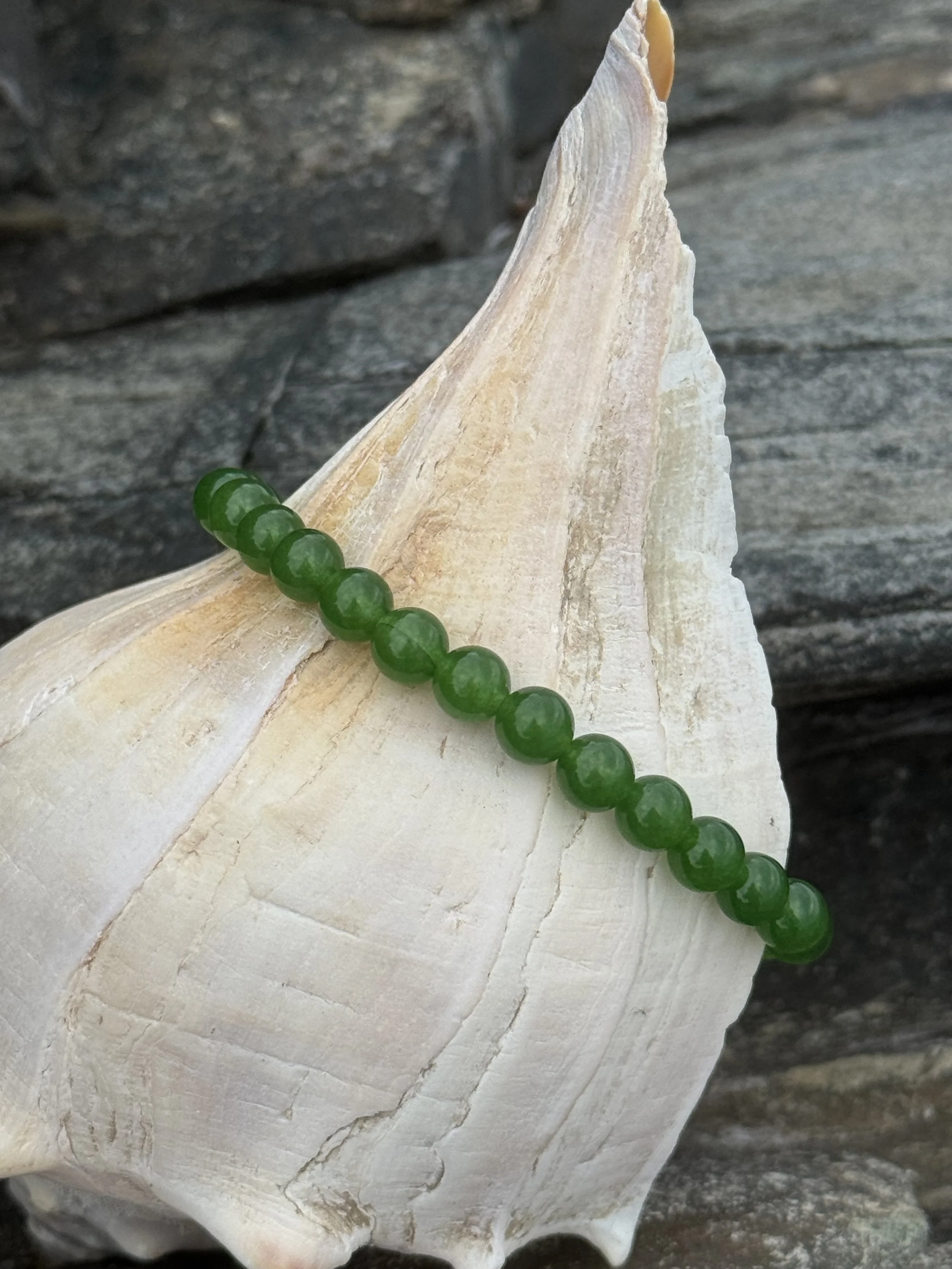 6mm Green Jade Beaded Bracelet