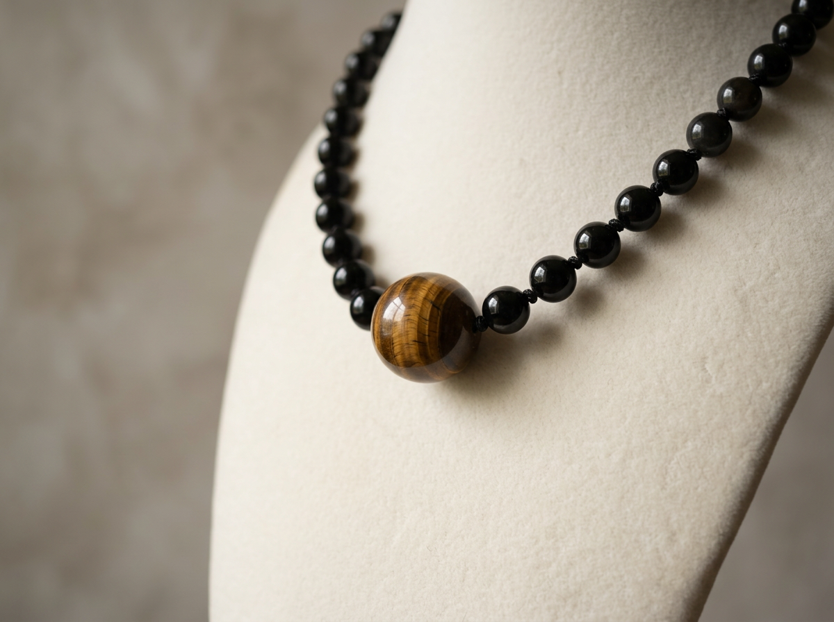 Oceanic Anchor, Tiger's Eye and Obsidian Silk Necklace