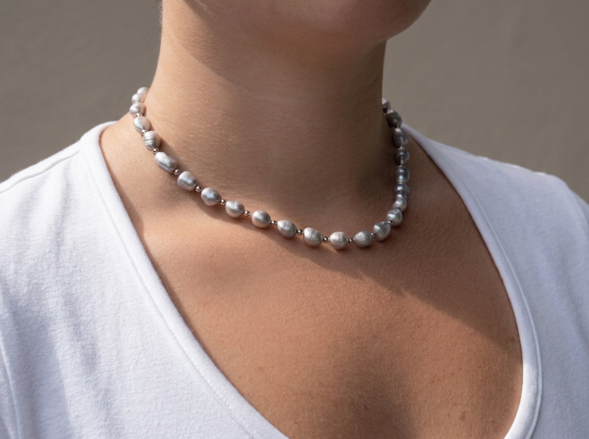 Natural Silver Baroque Freshwater Pearl Necklace