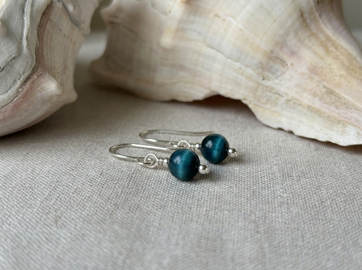 Midnight Tide, Blue Tiger's Eye Earrings