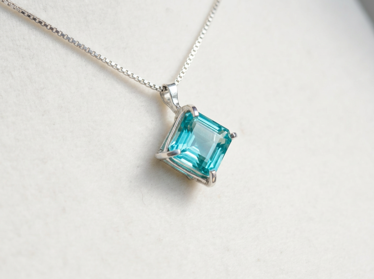 Asscher Cut Paraiba Tourmaline Pendant Necklace