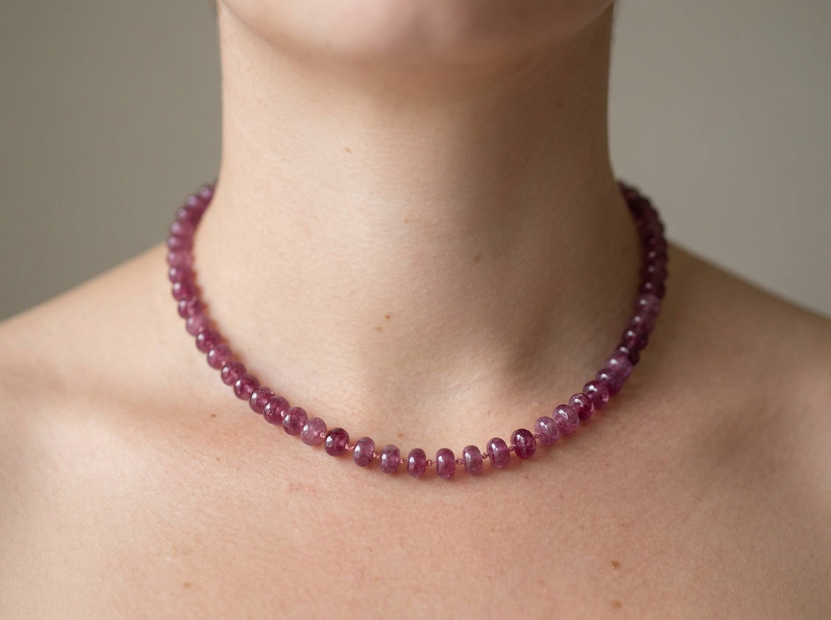 8mm Pink Tourmaline Necklace, Silk Strung