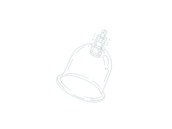 A cup used for cupping therapy, depicted in a simple white line drawing on a black background.