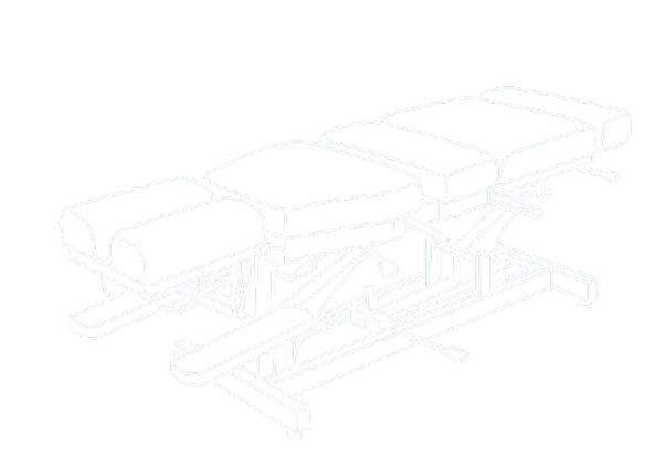Outline drawing of a chiropractic or massage therapy adjustment table with padded sections.