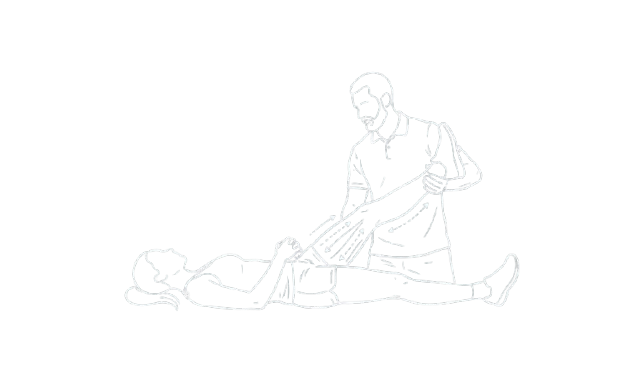 Line drawing of a person performing a hamstring stretch on a person laying down